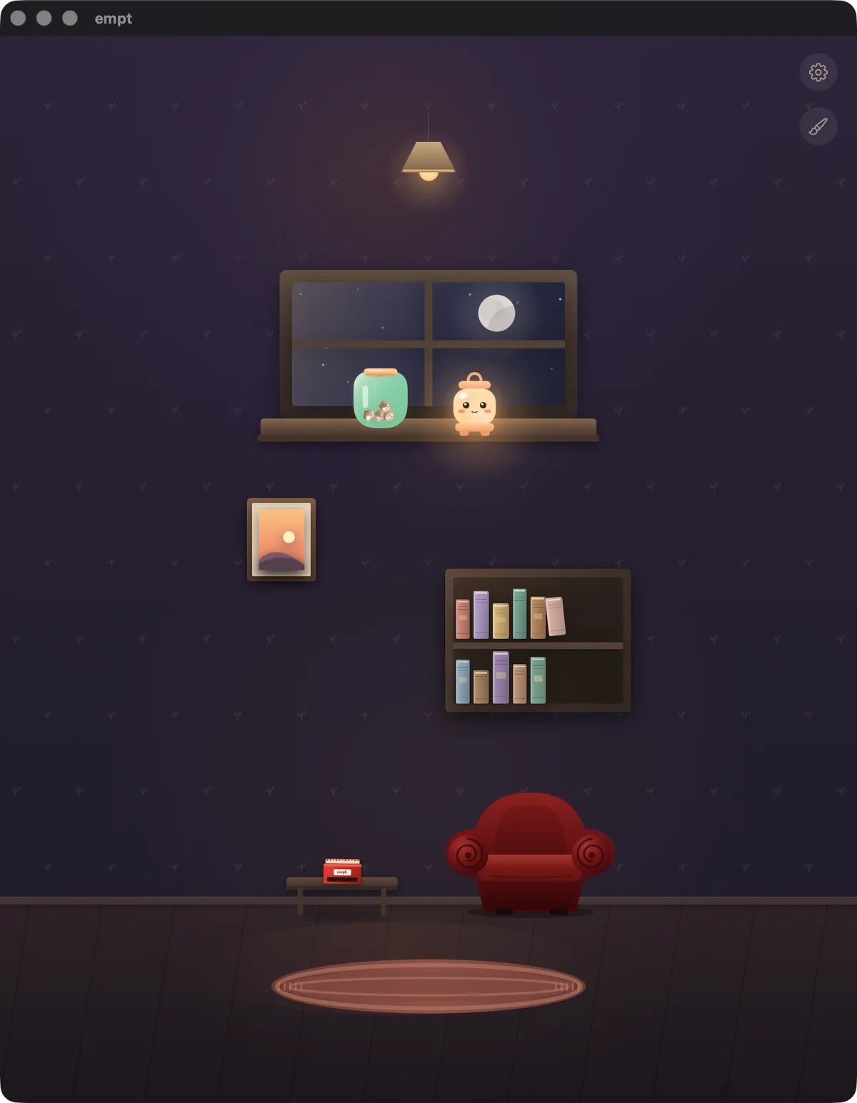 empt running on a Mac, the room in its own window