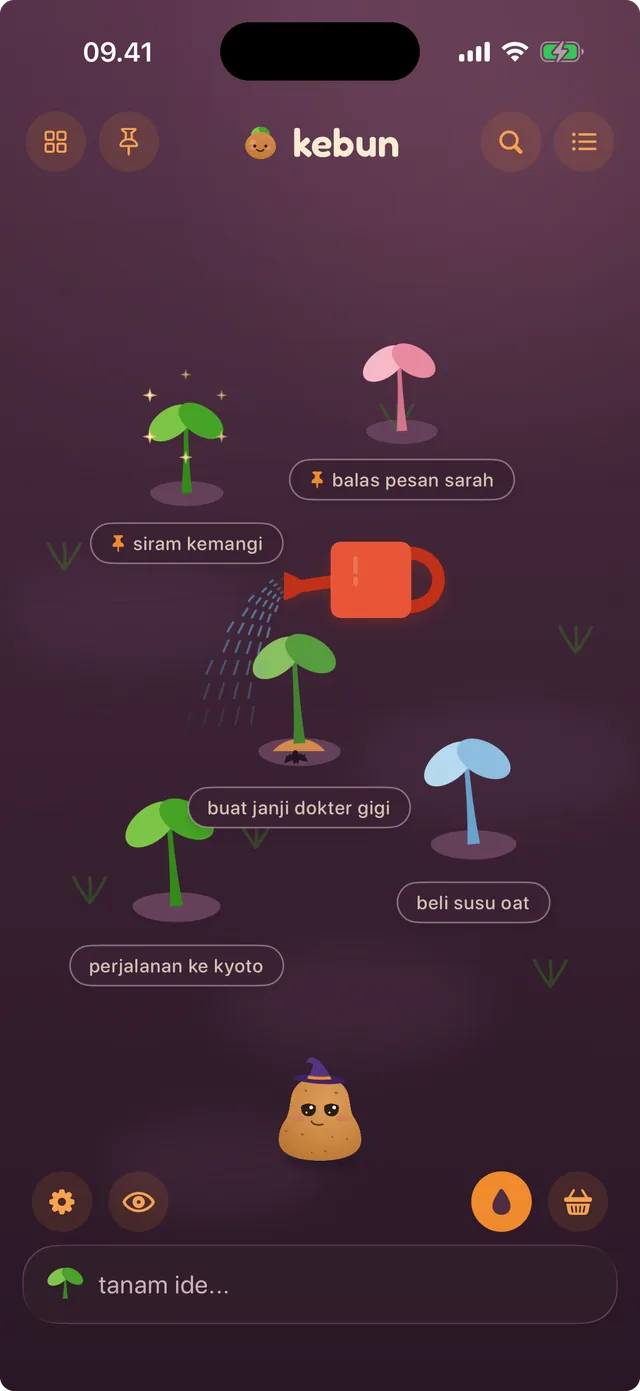 Sebuah penyiram menyiram tunas-catatan dengan tema kebun labu